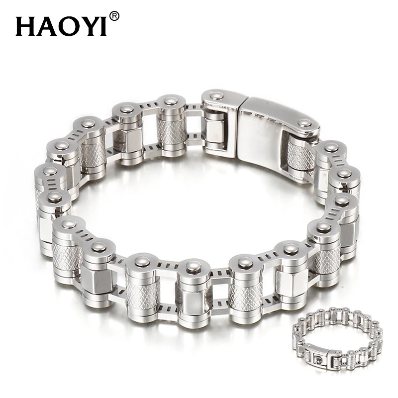 

16mm Wide Polished Bicycle Bracelet Cool Biker Chain Men's Bracelet Stainless Steel 316L Popular Style Friendship Jewelry