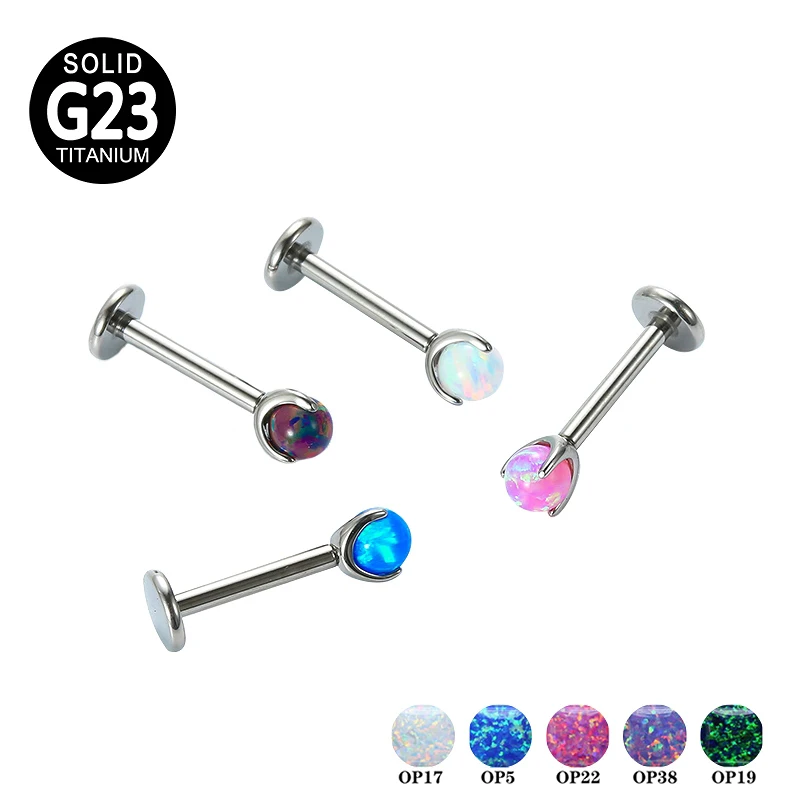 

G23 Titanium Opal Labret Rings Lip Bars Round Ear Tragus Cartilage Earring Labret Stud Piercing Jewelry Accessories Wholesale