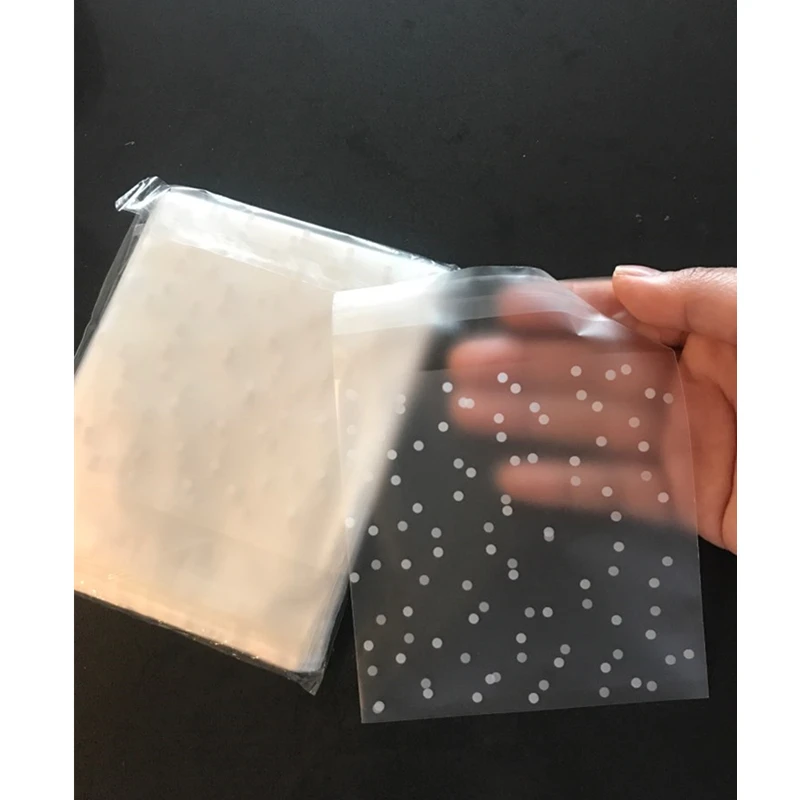 

100pcs Plastic Transparent Cellophane Polka Dot Candy Cookie Gift Bag with DIY Self Adhesive Pouch Wedding Birthday Party