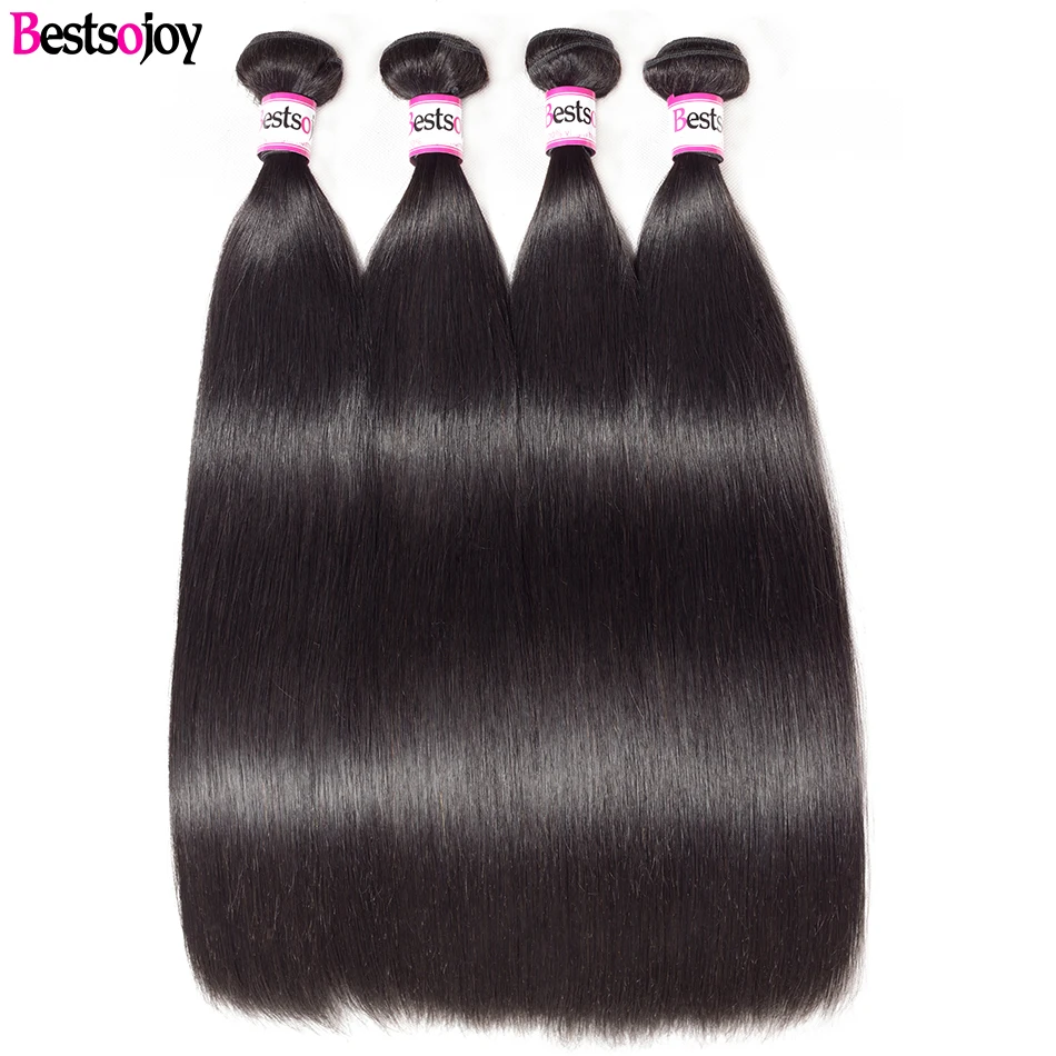 Bestsojoy 4 пряди бразильские прямые волосы пряди Remy натуральные кудрявые пучки волос натуральный черный