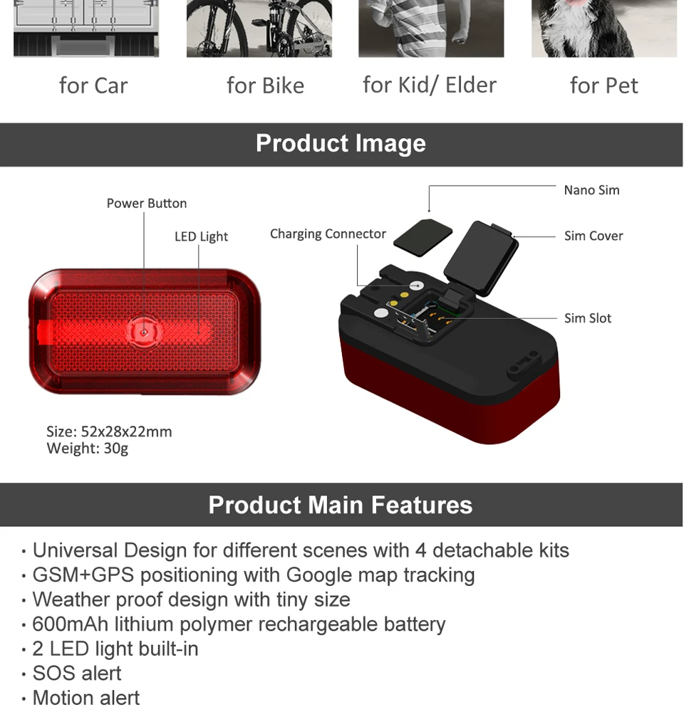 KINGNEED T630 2G mini micro cat kids pet dog велосипедный велосипед для пожилых людей автомобиль Фитнес Спорт sim GPS GSM трекер локатор