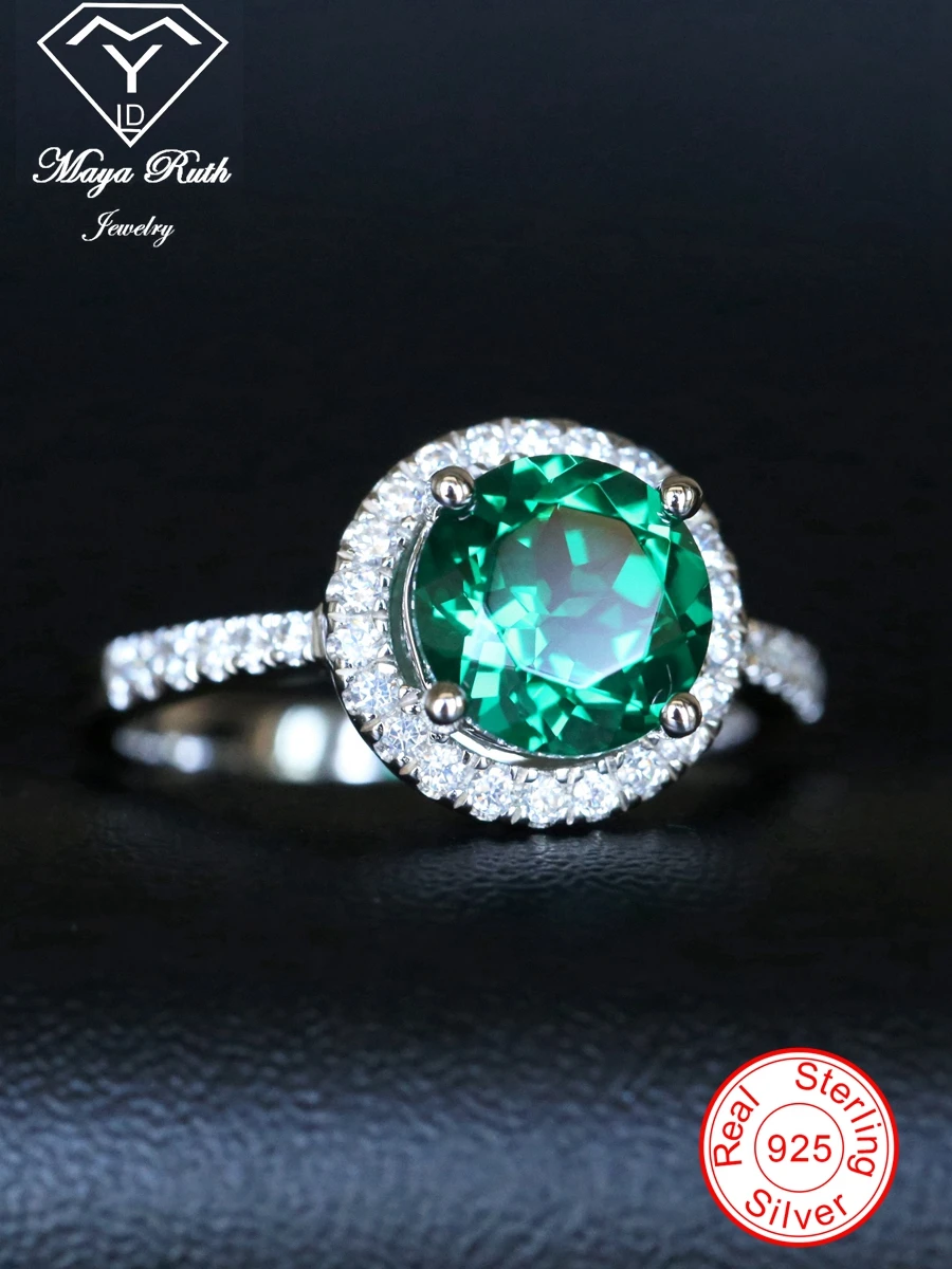

Created Emerald Gemstone Cute Dating Ring For Women Green Real 925 Sterling Silver Party Anniversary Gifts Female Round Shape