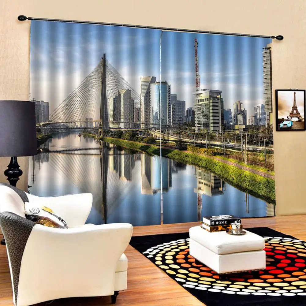 Пейзаж городское здание крик мост фотопечать Затемненные 3D шторы для гостиной