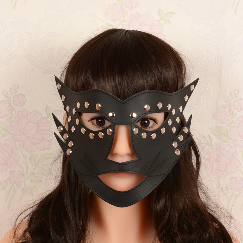 Маска бандаж на глаза для кошачьего лица повязка БДСМ маскарад шипы заклепки раб