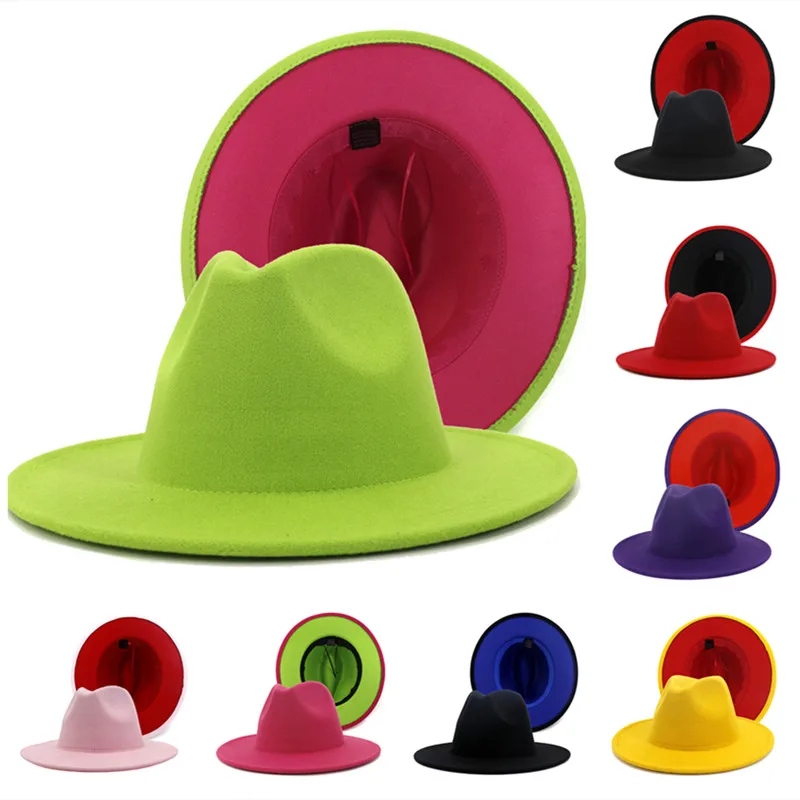 Двухцветная фетр для пэчворка шляпа Для женщин Мужская с широкими полями