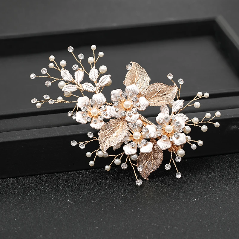 Модные золотые жемчужные повязки для волос хрустальные заколки Цветы Стразы
