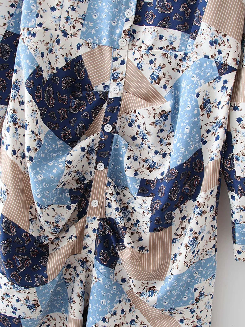 

2021NEW Summer Women Dress Beach Dresses Office Lady Long sleeve Retro Casual Sundress Floral Print Casual Single-breasted