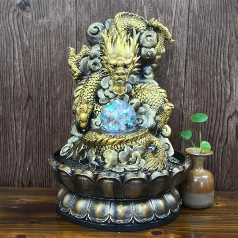Водные украшения для фонтана Lucky Gold Dragon Lotus база водного пейзажа офисные настольные смолы фэн шуй Ремесло Свадьба открытие подарок
