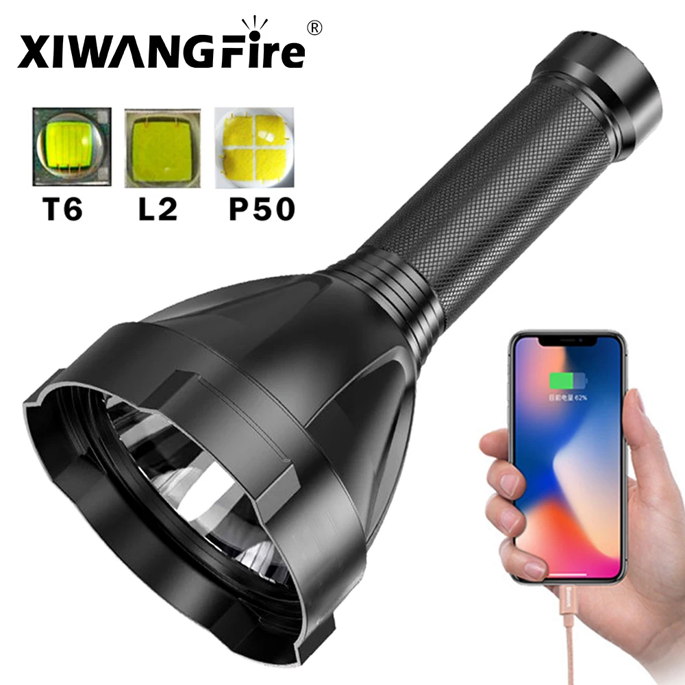 

Powerful Built-in Battery Flashlight Camping Outdoor LED T6 L2 XHP50 Searchlight USB Rechargeable 3 Modes Waterproof Lights