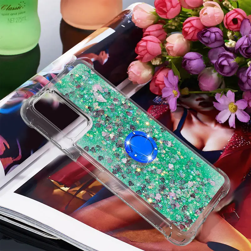 

M3 Case Solid Color Liquid Glitter Quicksand Finger Ring Back Cover For Xiaomi Poco M3 Case Silicone For Xiaomi Poco M3 Cover