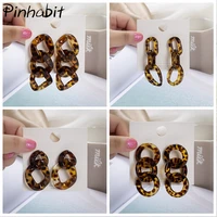 leopard spotted acrylic chain drop earrings hollow ear jewelry chain style european american fashion exaggerated long earrings
