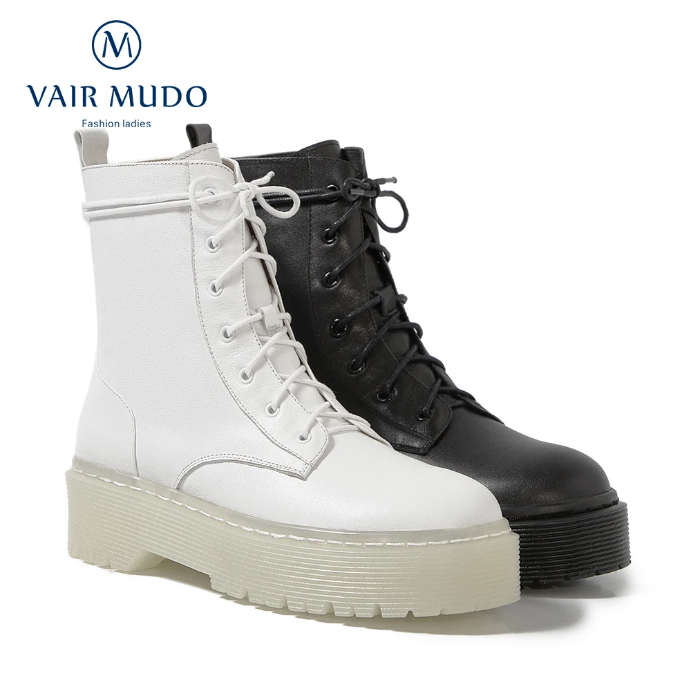 

New Women Ankle Boots Genuine Leather Platform Antifreeze Shoes Thick Sole Martin Boot Plush Motorcycle Ankle Boots Shoes DX120L