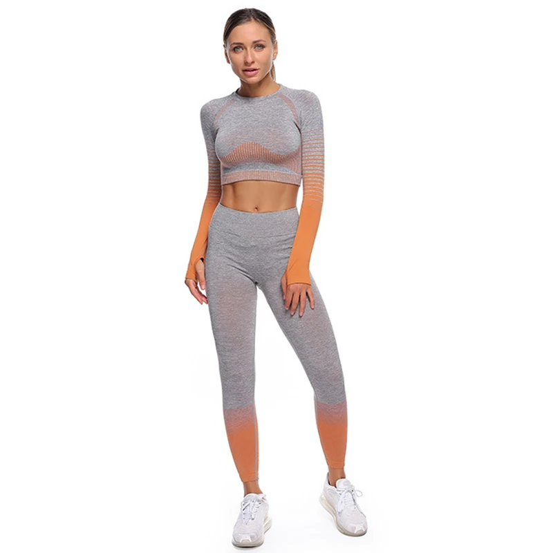 

Women's Seamless Yoga Suit Spring and Autumn New Stripe Knitting Hip-lifting Elastic Fitness Yoga Suit