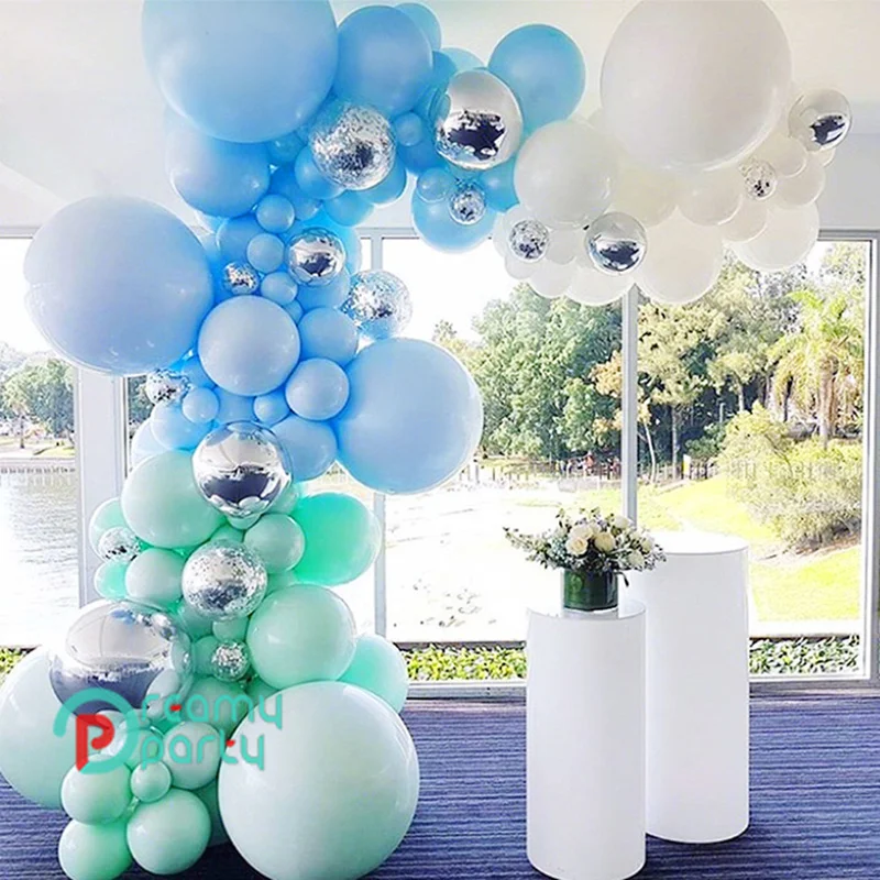 134 шт DIY Globals воздушные шары гирлянды арочный комплект 4D серебряные MacaronTiffany синие