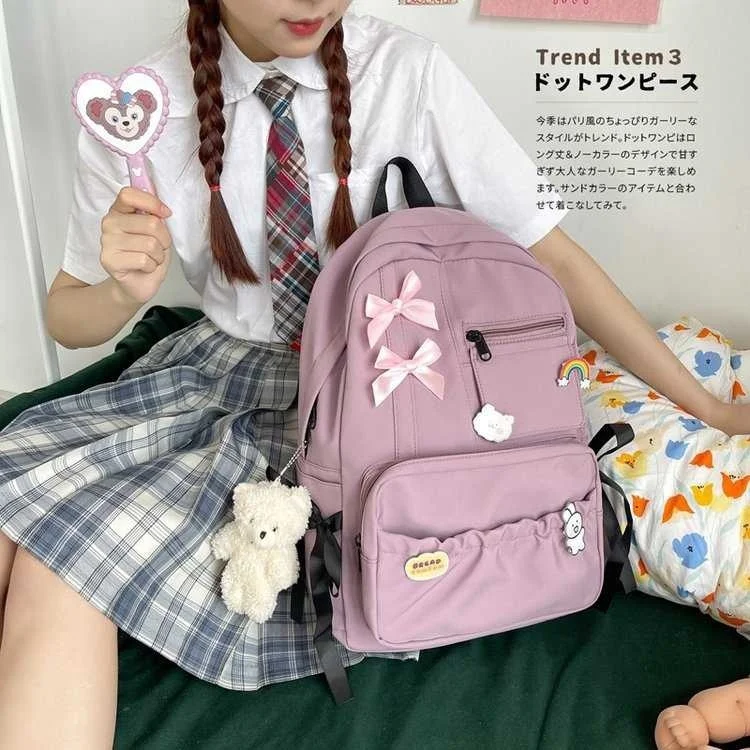 

Korean version of campus classic Pink Bow Soft girl student backpack lovely forest literature and art schoolbag girl