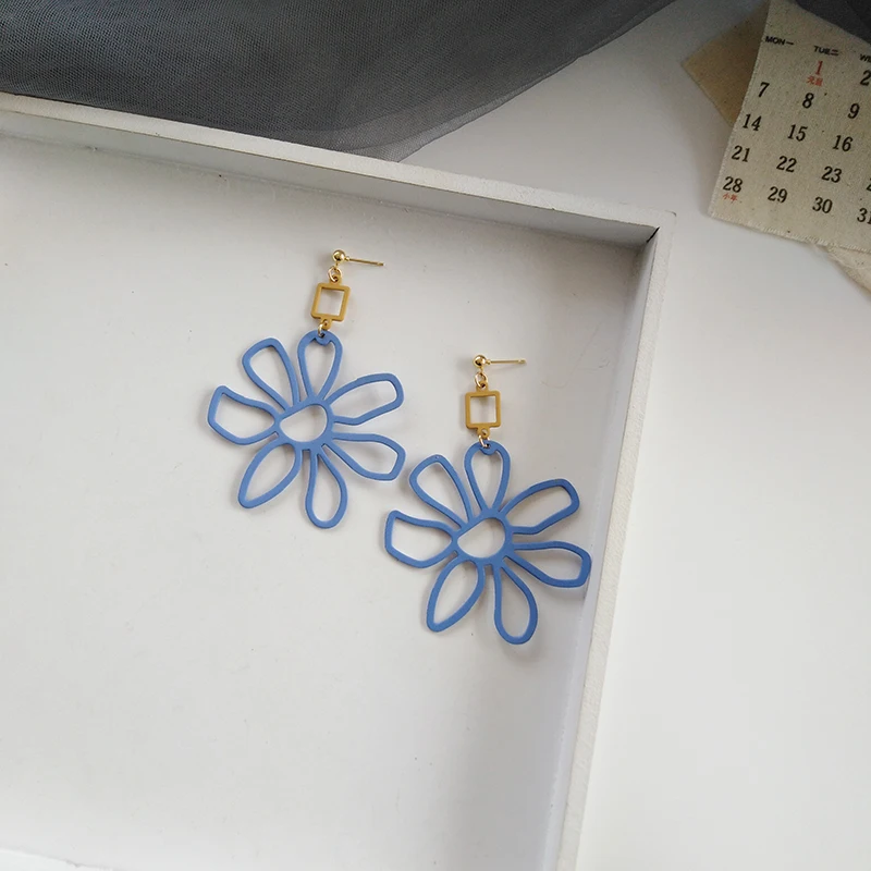 Серьги с большим цветком модные ювелирные изделия голубым покрытием 2020 Новые