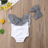 summer toddler baby girls ruffle bandage swimwear swimsuit striped headband beachwear bathing suit 0 4y