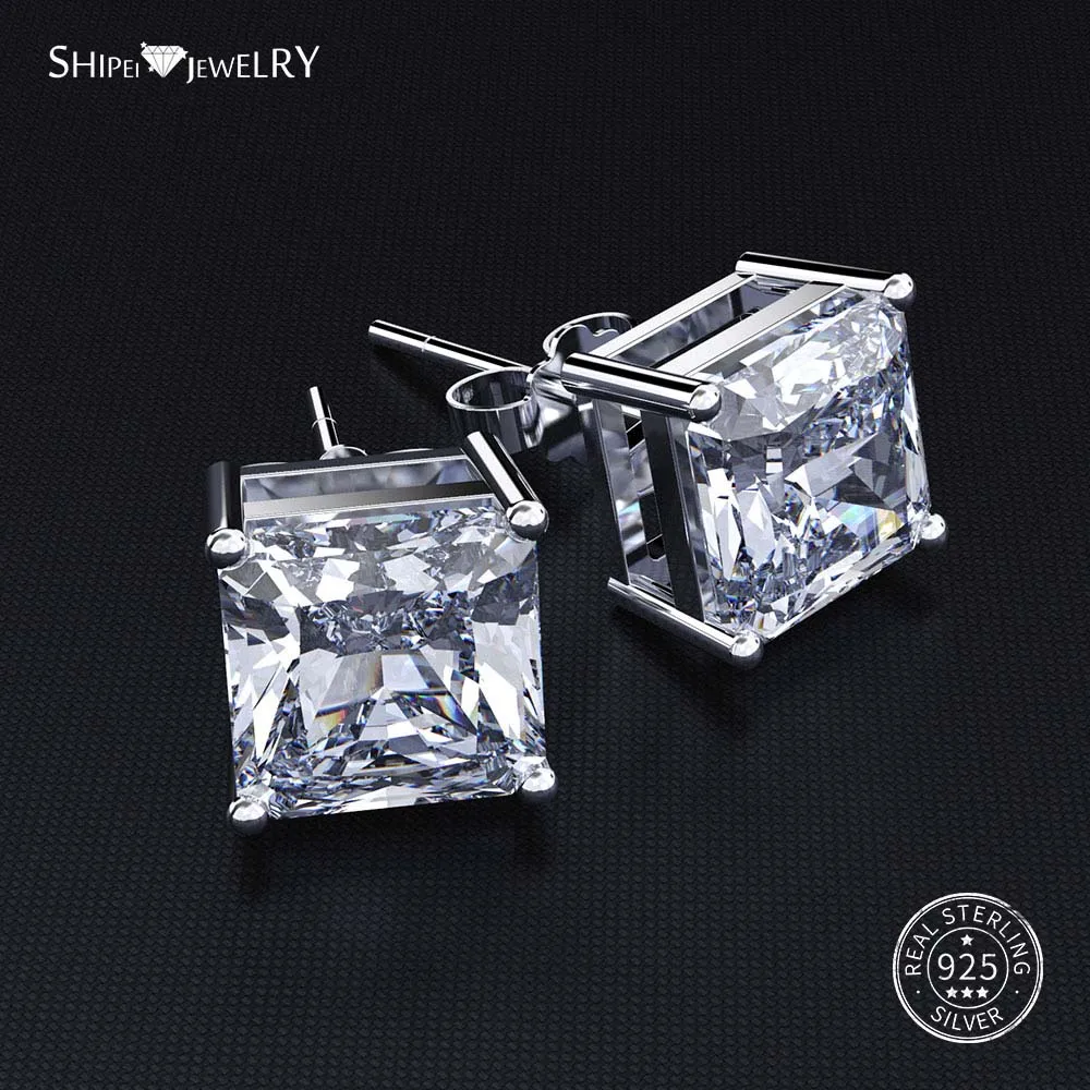 White Sapphire ShiPei Стерлинговое Серебро пробы розовый белый желтый сапфир рубин изумруд Asscher серьги гвоздики для женщин подарок на день рождения хорошее ювелирное изделие - Цвет камня: White Sapphire