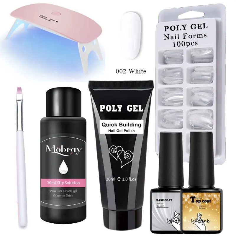 14 шт./компл. polygel набор для ногтей с лампой, а так же 30 г поли геля Soak Off гель для наращивания ногтей быстрое строительство Polygel с украшением в виде кристаллов; Прозрачная Жесткая Poli гель набор - Цвет: ZH49-002