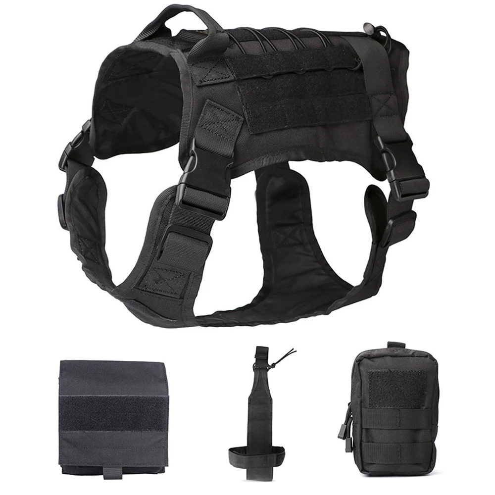 Black 1000D нейлон k9 шлейка для собак военный тренировочный жилет для собак жгут для домашних больших собак с ручками Molle Сумка для воды чашка сумка набор - Цвет: Black