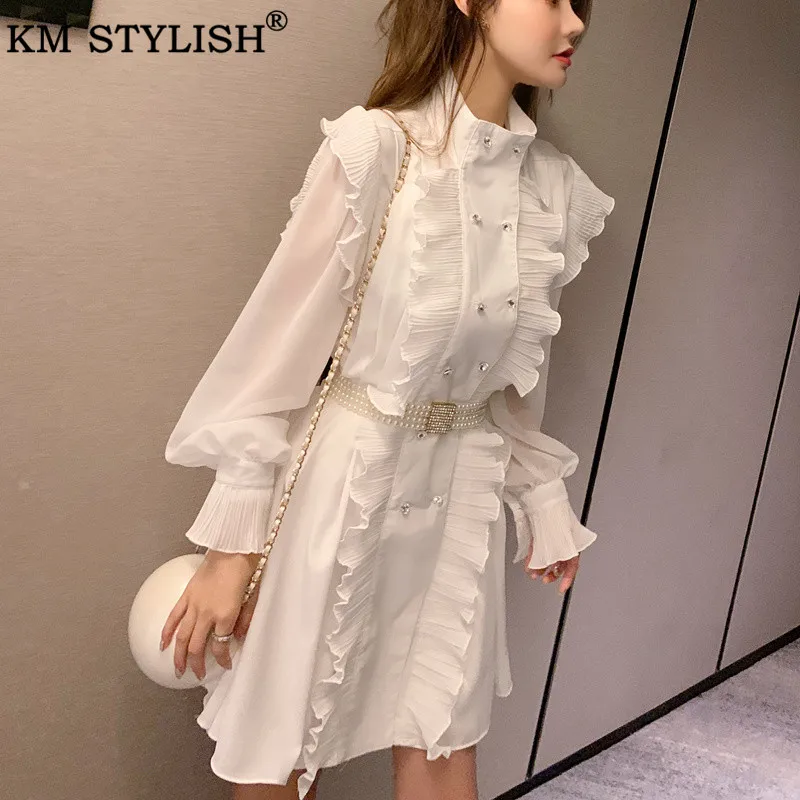 Платье для женщин vestido ropa mujer с жемчужным поясом 2019 осеннее Новое Женское Франция