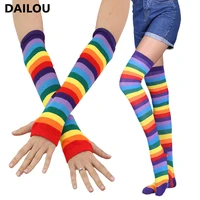 arm warmer fingerless gloves with thumb hole rainbow knee high socks women set halloween party cosplay gifts for the holidays
