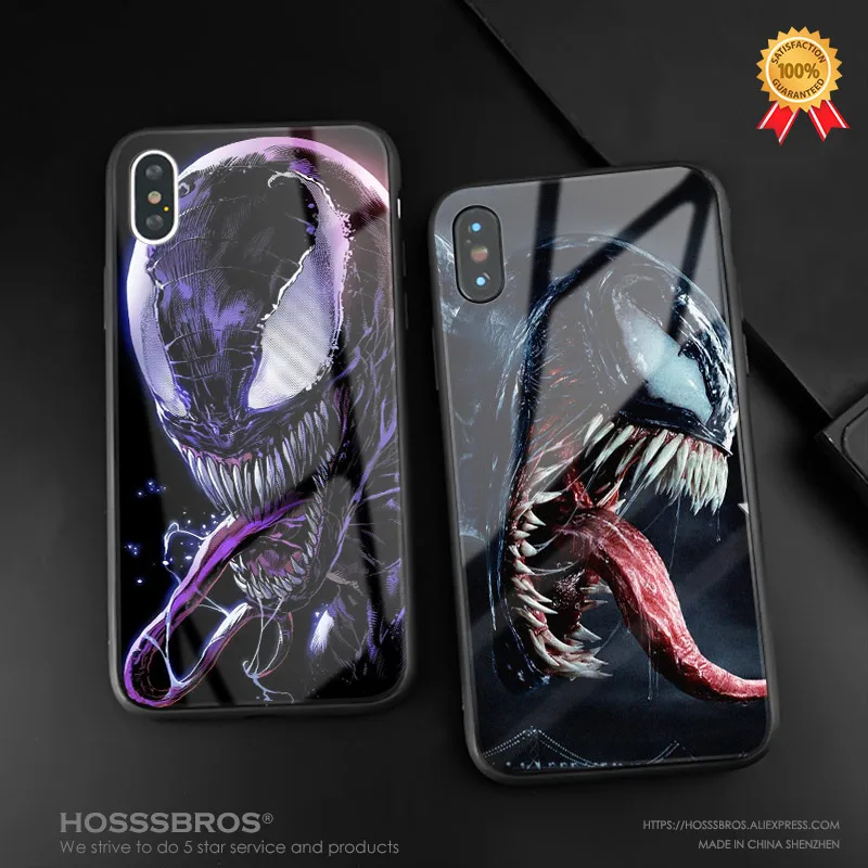 Venom дизайн плакат закаленное стекло Мягкий силиконовый чехол для телефона чехол для iPhone 6 6s 7 8 Plus X XR XS 11 Pro MAX