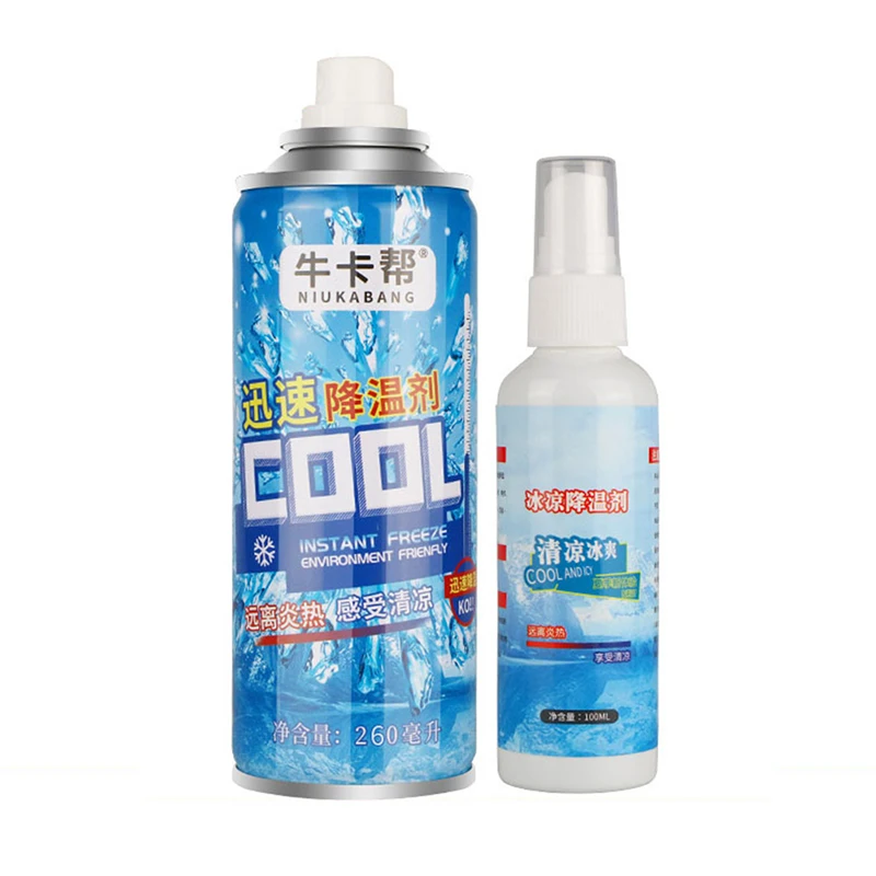 

Агент для быстрого охлаждения автомобиля, хладагент для лета, быстрое охлаждение, спрей для льда, держитесь подальше от горячего, 100/260 мл