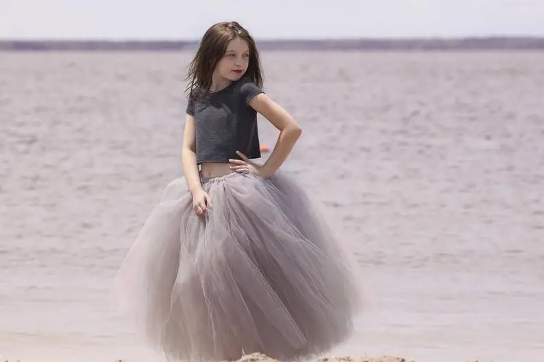 

Gray New Christmas Girls Tutu Long Fluffy Tulle Kids Girls Skirts Tutu Birthday Party Children Princess Ball Gown Skirt vestido