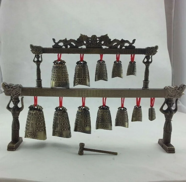 Traditional Chinese Musical Instrument Bian Zhong Antique Craft Ornament Bell Bronze Decorative Double Layer | Дом и сад