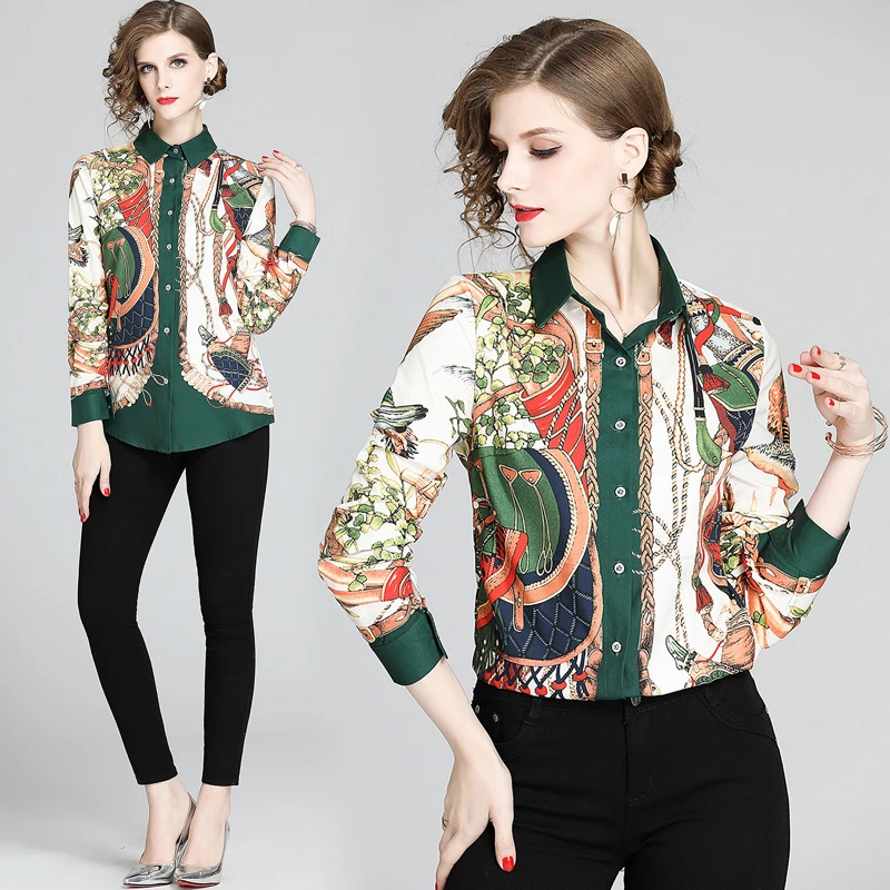 Женские блузки и топы 2020 летняя рубашка с длинным рукавом принтом в виде лошадей