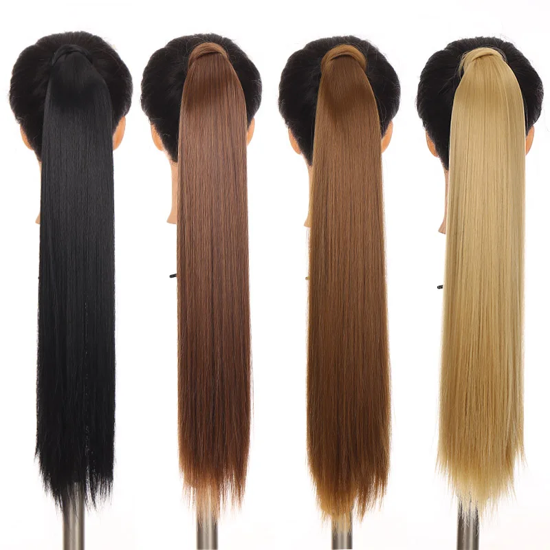 Ailiade 24 дюйма длинные прямые заколки для волос хвост накладные волосы конский