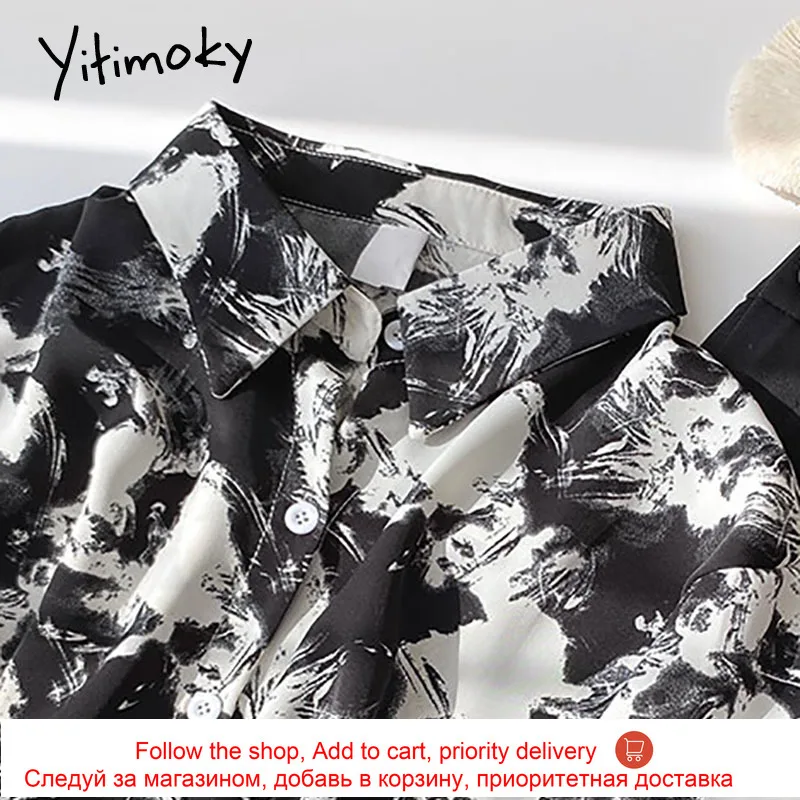 

Yitimoky Tie Dye Vintage Blouse Women Long Sleeve Button Up Tops Black Shirt 2021 Spring Street Style Chiffon Single Breasted