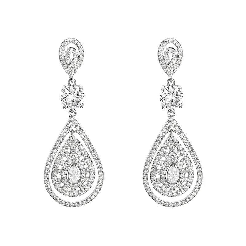 

European And American Retro Hollowed Out Earrings Women's Bohemian Earrings S925 Sterling Silver Drop Shaped Diamond Earrings