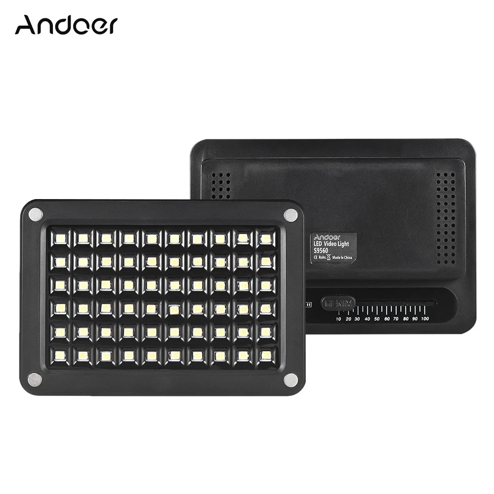 

Andoer S9560 Mini LED Video Light Lamp 5500K Color Temperature 60pcs LEDs Adjustable Brightness w/2 Filters for Canon Nikon Sony