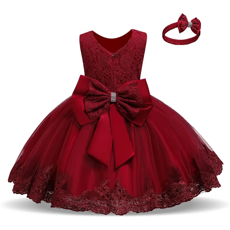 

Little Girls Christmas Princess Dress Winter Ceremony Mesh Floral Ball Proms Big Bow Knot New Year Formal Red Costume For Kids