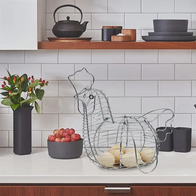 

Chicken Egg Storage Basket Metal Wire Decoration Wrought Iron Fruit Basket Chick Shape Egg Holder Organizer for Home Kitchen