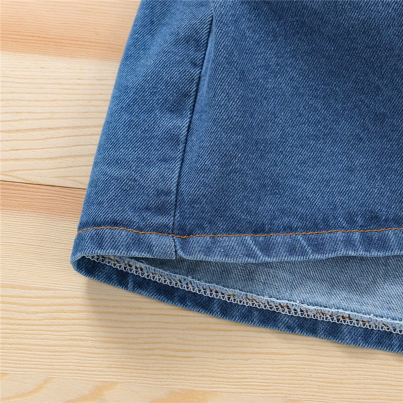 

Children Girls Bust Skirt,Baby Girls Summer Creative Solid Color Front Pocket Decoration Single-breasted Denim Skirt,1-6Years
