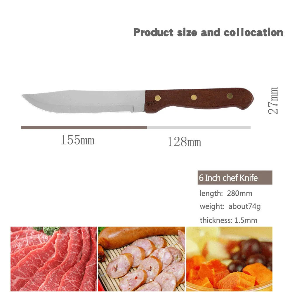 6 inch XYj " /8" дюймовый Убойный обвалочный нож топ из нержавеющей стали нож шеф-повара Полный Тан деревянной ручкой Кухня для приготовления убоя аксессуары - Цвет: 6 inch