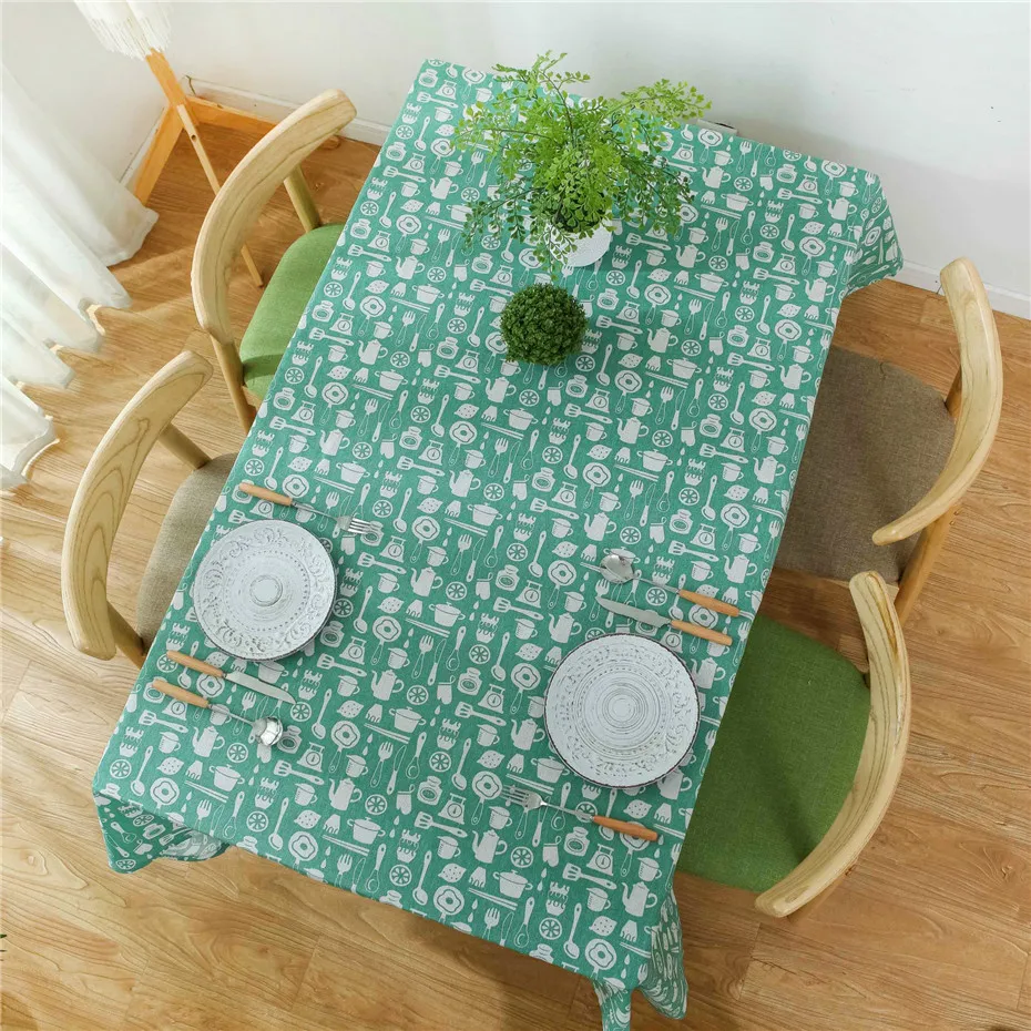 Из хлопка и льна прямоугольная скатерть современный простой свежий зеленый