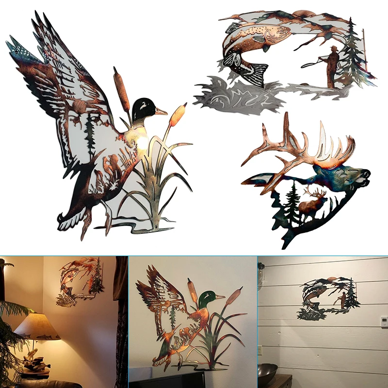 

Creative Iron Art Metal Crafts Decoration Hunting & Trout Fishing Pendant Indoor Outdoor Decoration Garden Silhouette Artwork