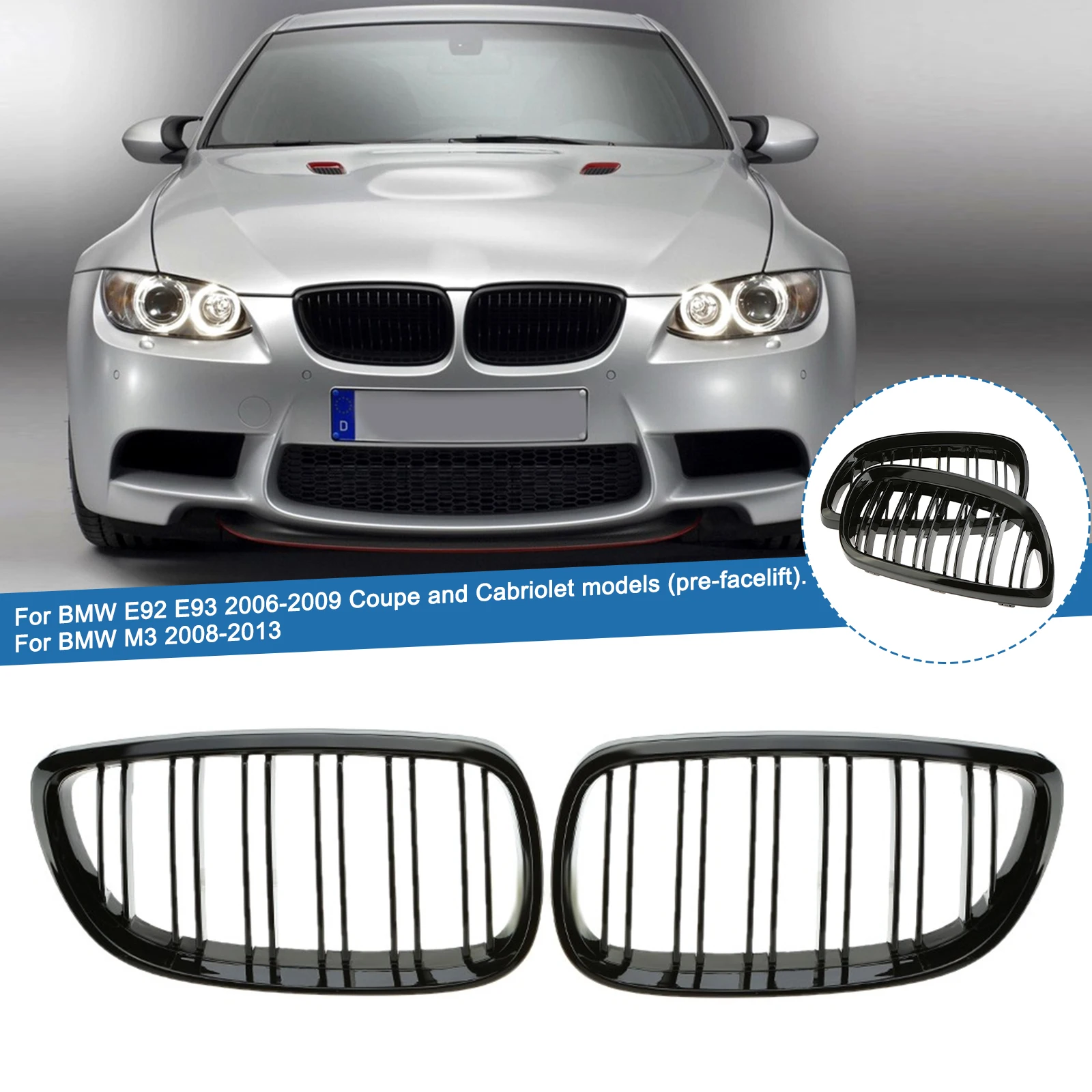 

1 Pair Gloss Matte Black Car Front Bumper Kidney Grille Racing Grill For BMW E92 E93 M3 328i 335i 2Door 2006-2009 Car Styling