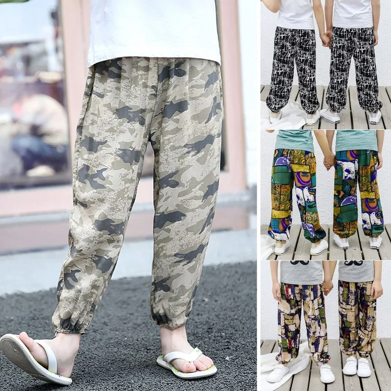 

Summer Kids Baggy Harem Pants Anti-mosquito Lantern Trousers Cotton Floral Printing Sweat Bottoms 4-12y