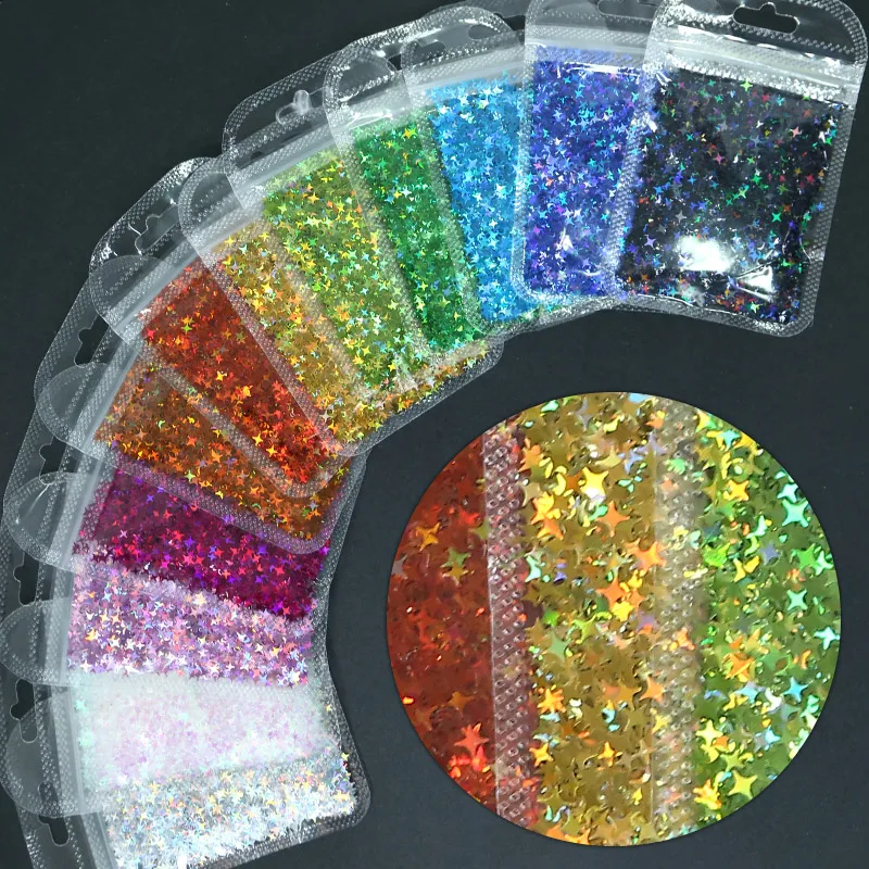 

1Pc Holographic Glitter Laser Four-pointed Star Shape Acrylic Laser Glitter Sequins Holographic Glitter Flakes 12 Colors Tips