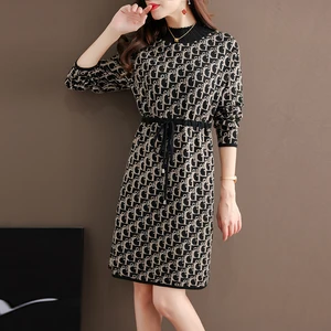 Новинка; Элегантные женские сапоги осень-зима платье-свитер свободного кроя верхняя одежда средней длины Базовая вязаное платье