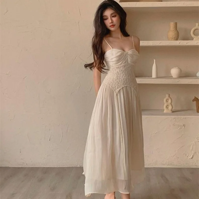 

2021 New Women Party Lace Backless Long Maxi Dresses Summer Sexy Sling Spaghetti Straps Sleeveless Dress Party Vestidos Y890