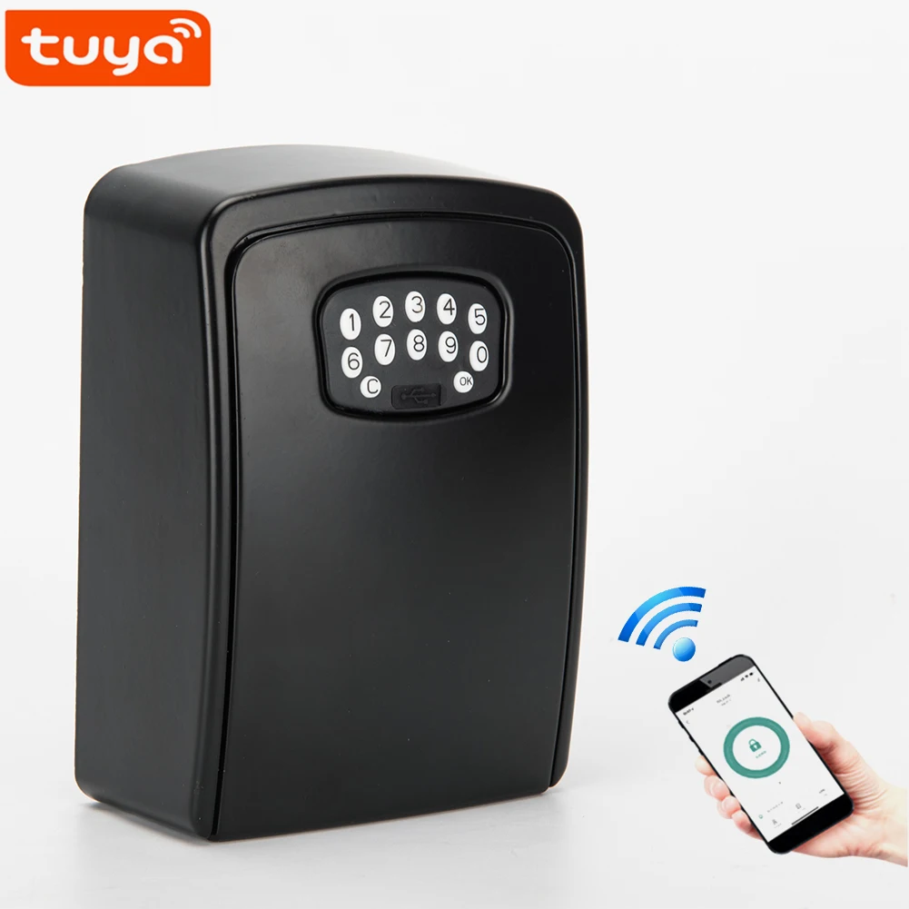 

BOX02 Waterproof Smart Key Storage Secret Box with Code Tuya APP Unlocking Wall Mounted Anti Theft Key Safe Box Organizer
