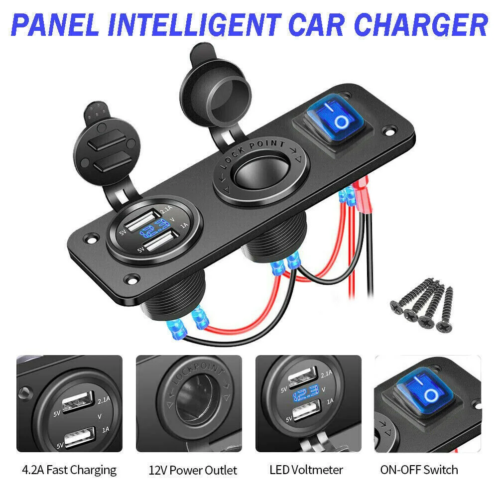 Черная Автомобильная Морская Лодка двойной USB зарядный выключатель розетка