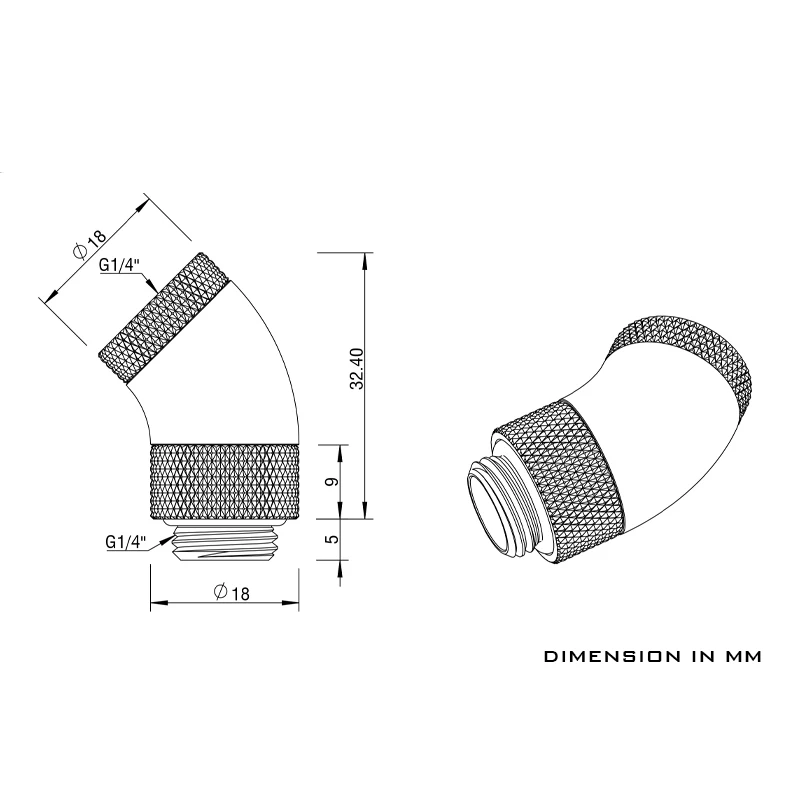 Barrow G1/4 дюйма 45 градусов вращающиеся фитинги на 360° с компрессионным адаптером