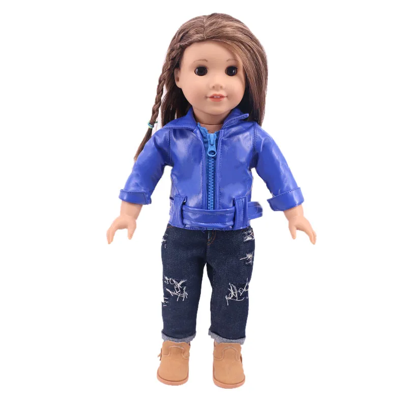 Кукольная одежда кожа + джинсы в байкерском стиле Стиль для 18 дюймовые куклы
